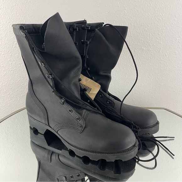 RO SEARCH Vintage 80s Mens Black Leather Lace Up Moto Army Combat